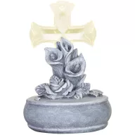   Napelemes sírdísz, MagicHome Vianoce, kereszt virágokkal, 12 x 12 x 17 cm, polirezin, 1 db LED, melegfehér