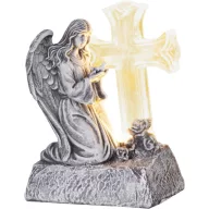   Napelemes sírdísz, MagicHome Vianoce, angyal galambbal a keresztnél, 12 x 8 x 16,5 cm, polirezin, 1 db LED, melegfehér