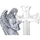 Napelemes sírdísz, MagicHome Vianoce, angyal galambbal a keresztnél, 12 x 8 x 16,5 cm, polirezin, 1 db LED, melegfehér