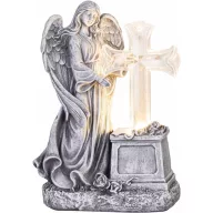   Napelemes sírdísz, MagicHome Vianoce, angyal kereszttel, 16 x 10 x 23 cm, polirezin, 1 db LED, melegfehér