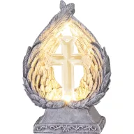   Napelemes sírdísz, MagicHome Vianoce, szárnyak kereszttel, 16,5 x 10 x 24 cm, polirezin, 1 db LED, melegfehér