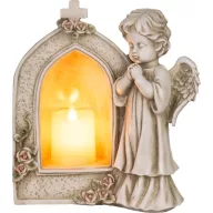   Sírdísz, MagicHome Vianoce, imádkozó angyal gyertyával, 19,5 x 11,5 x 26 cm, polirezin, 1 db LED, melegfehér, elemes (1 x CR2032)