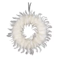   MagicHome karácsonyi koszorú, pelyhes, fehér, felfüggeszthető, 35 cm