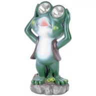   Kerti dekoráció, Strend Pro, béka figura, 14 x 12 x 25 cm, poligyanta, 2 LED, napelemes és elemes (1 db AAA)