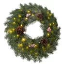 MagicHome karácsonyi koszorú, natúr, havas, 48 LED, IP 20, 2x AA, 40 cm