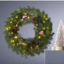 MagicHome karácsonyi koszorú, natúr, havas, 48 LED, IP 20, 2x AA, 40 cm