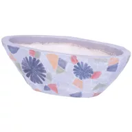   Kerámia virágcserép, MagicHome, szürke, mozaikkal díszített, 40,5 x 19 cm, magasság: 14 cm, kézzel kirakott minták, ovális