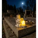 Sírdísz, MagicHome Vianoce, angyal könyvvel és gyertyával, 17,5 x 12 x 17,5 cm, polirezin, 1 db LED, melegfehér, elemes (2 x CR2032)