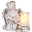 Sírdísz, MagicHome Vianoce, angyal könyvvel és gyertyával, 17,5 x 12 x 17,5 cm, polirezin, 1 db LED, melegfehér, elemes (2 x CR2032)
