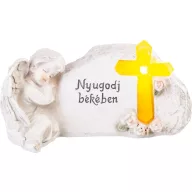   Napelemes sírdísz, MagicHome Vianoce, angyal kereszttel, 20,5 x 11 x 11 cm, polirezin, 1 db LED, melegfehér, magyar felirat