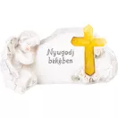 Napelemes sírdísz, MagicHome Vianoce, angyal kereszttel, 20,5 x 11 x 11 cm, polirezin, 1 db LED, melegfehér, magyar felirat