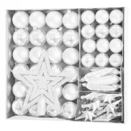   MagicHome karácsonyi gömbök, készlet, 50 db, 4-5 cm, fehér, csillag, füzér, toboz, karácsonyfára