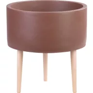   Kerámia virágcserép, MagicHome, cappuccino, átmérő: 32 cm, magasság: 33 cm, fa lábakkal, hengeres, kerek