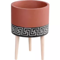   Kerémia virágcserép, MagicHome, terrakotta/fekete, átmérő: 22 cm, magasság: 31 cm, fa lábakkal, hengeres, kerek