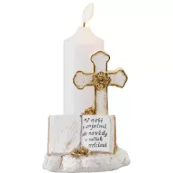   Sírdísz, MagicHome, kereszt gyertyával, 11,5 x 11,5 x 18 cm, polirezin, 1 db LED, melegfehér, elemes (2 x AA)