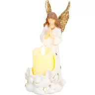   Sírdísz, MagicHome, angyal gyertyával, 10,5 x 14 x 20 cm, polirezin, 1 db LED, melegfehér, elemes (1 x CR2032)
