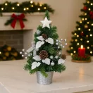 MagicHome műfenyő, díszített, ezüst, levelekkel, 40 cm