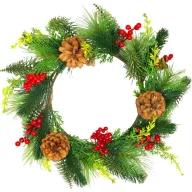   Karácsonyi koszorú, MagicHome Vianoce, átmérő: 35 cm, zöld/barna, tobozokkal díszített, függeszthető, beltéri