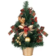   MagicHome műfenyő, 40 cm, zöld piros és arany díszekkel, dekoratív kaspóval