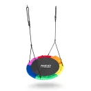 Fészekhinta, Neo-Sport Swingo XXL, fekete/színes, átmérő: 110 cm, vízálló, állítható kötélmagasság: 137-179 cm, acél váz, Oxford 600D poliészter, teherbírás: 150 kg, párnával, kerek