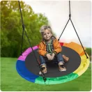 Fészekhinta, Neo-Sport Swingo XXL, fekete/színes, átmérő: 110 cm, vízálló, állítható kötélmagasság: 137-179 cm, acél váz, Oxford 600D poliészter, teherbírás: 150 kg, párnával, kerek