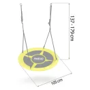 Fészekhinta, Neo-Sport Swingo, fekete/sárga, átmérő: 105 cm, vízálló, állítható kötélmagasság: 137-179 cm, acél váz, párnázott, Oxford 600D poliészter, teherbírás: 150 kg, kerek