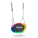 Fészekhinta, Neo-Sport Swingo, fekete/színes, átmérő: 105 cm, vízálló, állítható kötélmagasság: 137-179 cm, acél váz, párnázott, Oxford 600D poliészter, teherbírás: 150 kg, kerek
