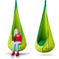   Gyerek függőfotel, Neo-Sport Kokon, zöld, átmérő: 55 cm, magasság: 140 cm, akasztóval, párnával, mosható, teherbírás: 80 kg