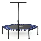 Fitnesz trambulin, Neo-Sport, fekete/kék, átmérő: 127 cm, hatszögletű, magasság: 30 cm, állítható kapaszkodó, acél váz, 6 + 1 láb, 100 kg teherbírás, 42 db gumi