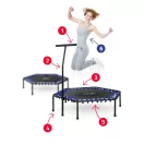 Fitnesz trambulin, Neo-Sport, fekete/kék, átmérő: 127 cm, hatszögletű, magasság: 30 cm, állítható kapaszkodó, acél váz, 6 + 1 láb, 100 kg teherbírás, 42 db gumi