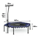 Fitnesz trambulin, Neo-Sport, fekete/kék, átmérő: 127 cm, hatszögletű, magasság: 30 cm, állítható kapaszkodó, acél váz, 6 + 1 láb, 100 kg teherbírás, 42 db gumi