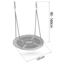 Fészekhinta, Neo-Sport Swingo, fekete/szürke, átmérő: 120 cm, vízálló, állítható kötélmagasság: 90-160 cm, acél váz, párnázott, Oxford 600D poliészter, teherbírás: 150 kg, kerek