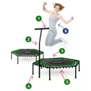 Fitnesz trambulin, Neo-Sport, fekete/zöld, átmérő: 127 cm, hatszögletű, magasság: 30 cm, állítható kapaszkodó, acél váz, 6 + 1 láb, 100 kg teherbírás, 42 db gumi