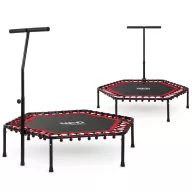   Fitnesz trambulin, Neo-Sport, fekete/piros, átmérő: 127 cm, hatszögletű, magasság: 30 cm, állítható kapaszkodó, acél váz, 6 + 1 láb, 100 kg teherbírás, 42 db gumi