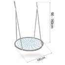 Fészekhinta, Neo-Sport NS-104, fekete/kék, átmérő: 100 cm, vízálló, állítható kötélmagasság: 90-160 cm, acél váz, poliészter pókhálókötél, teherbírás: 150 kg, kerek