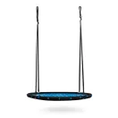 Fészekhinta, Neo-Sport NS-104, fekete/kék, átmérő: 100 cm, vízálló, állítható kötélmagasság: 90-160 cm, acél váz, poliészter pókhálókötél, teherbírás: 150 kg, kerek