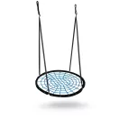 Fészekhinta, Neo-Sport NS-104, fekete/kék, átmérő: 100 cm, vízálló, állítható kötélmagasság: 90-160 cm, acél váz, poliészter pókhálókötél, teherbírás: 150 kg, kerek