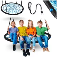   Fészekhinta, Neo-Sport NS-104, fekete/kék, átmérő: 120 cm, vízálló, állítható kötélmagasság: 90-160 cm, acél váz, poliészter pókhálókötél, teherbírás: 150 kg, kerek