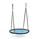 Fészekhinta, Neo-Sport NS-104, fekete/kék, átmérő: 120 cm, vízálló, állítható kötélmagasság: 90-160 cm, acél váz, poliészter pókhálókötél, teherbírás: 150 kg, kerek