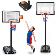   Kosárlabdapalánk, Neo-Sport NS-280, mobil, állítható, 150-210 cm magasság, szabadon álló, kerekekkel, acél váz, PVC palánk 82 x 59 cm, 38 cm gyűrű, 33 l tölthető talp (TE1280)