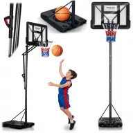   Kosárlabdapalánk, Neo-Sport NS-283, mobil, állítható, 170-305 cm magasság, szabadon álló, kerekekkel, acél váz, PVC palánk 110 x 75 cm, 45 cm gyűrű, 65 l tölthető talp (TE1283)