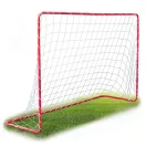 Futballkapu, Neo-Sport NS-450, 183 x 122 x 61 cm, piros keret, fehér PE háló, fém váz, időjárásálló, 4 db rögzítő, könnyű kivitel, szerszám nélkül összeszerelhető