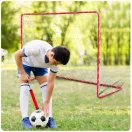 Futballkapu, Neo-Sport NS-450, 183 x 122 x 61 cm, piros keret, fehér PE háló, fém váz, időjárásálló, 4 db rögzítő, könnyű kivitel, szerszám nélkül összeszerelhető