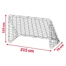Futballkapu, Neo-Sport, 215 x 153 x 76 cm, PE háló, fém váz, időjárásálló, célzó ponyvával, rögzítővel, szerszám nélkül szerelhető