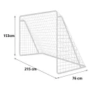 Futballkapu, Neo-Sport NS-457, 215 x 153 x 76 cm, fehér keret, fehér PE háló, fém váz, időjárásálló, 4 db rögzítő, könnyű kivitel, szerszám nélkül összeszerelhető
