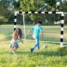 Futballkapu, Neo-Sport NS-460, 300 x 160 x 90 cm, fekete-fehér, fehér PE háló, fém váz, időjárásálló, keretvédő fedéllel, szerszám nélkül összeszerelhető