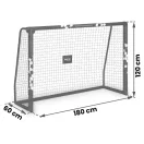 Futballkapu, Neo-Sport NS-462, 180 x 120 x 60 cm, fekete keret, fekete PE háló, fém váz, időjárásálló, keretvédő fedéllel, szerszám nélkül összeszerelhető