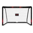 Futballkapu, Neo-Sport NS-463, 180 x 120 x 60 cm, fekete-piros, fekete PE háló, fém váz, időjárásálló, keretvédő fedéllel, szerszám nélkül összeszerelhető