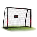 Futballkapu, Neo-Sport NS-463, 180 x 120 x 60 cm, fekete-piros, fekete PE háló, fém váz, időjárásálló, keretvédő fedéllel, szerszám nélkül összeszerelhető
