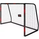 Futballkapu, Neo-Sport NS-473, 300 x 200 x 120 cm, fekete-piros, fekete PE háló, fém váz, időjárásálló, keretvédő fedéllel, szerszám nélkül összeszerelhető